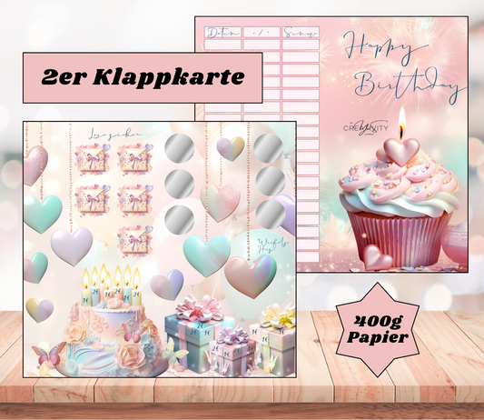 Sparchallenge "Geburtstagsfeier" Zweier-Klappkarte, A6, 400g Papier