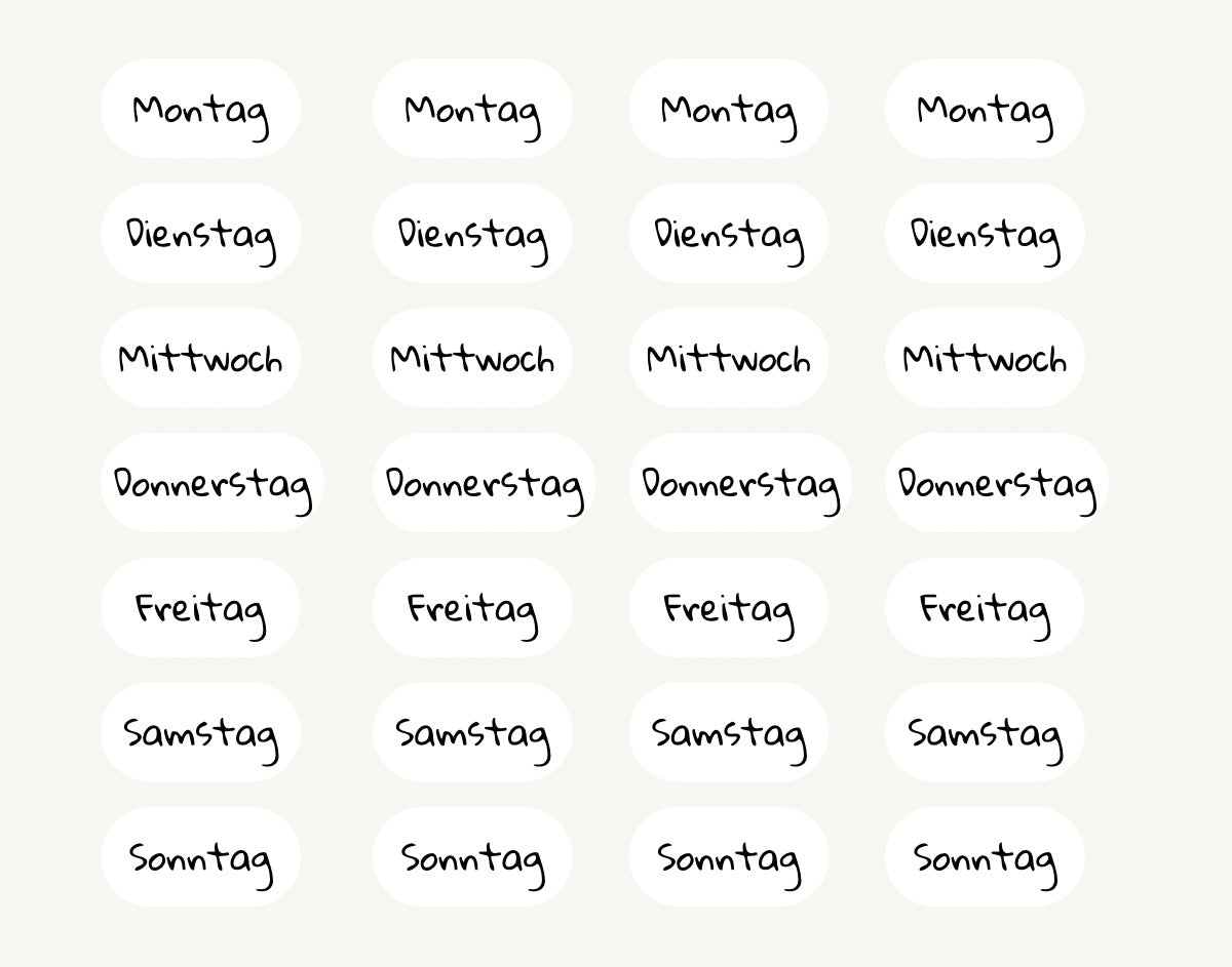 Sticker Wochentage - Schriftart 8 (SW8)