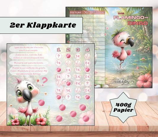 Sparchallenge „Flamingo Dingo" Zweier-Klappkarte, A6, 400g Papier