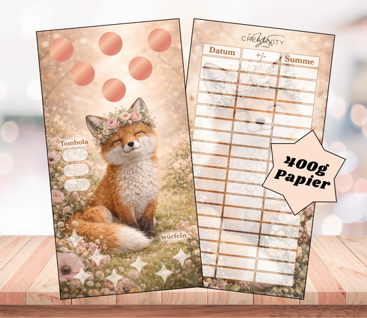 Sparchallenge „Fuchsliebe", A6, Papier 400g