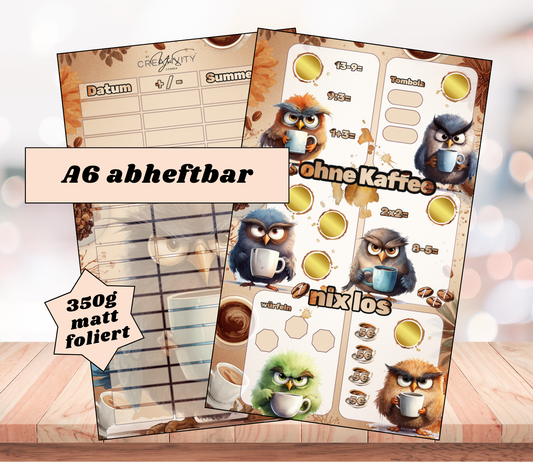 Sparchallenge "ohne Kaffee nix los", matt foliert für A6, Papier 350g