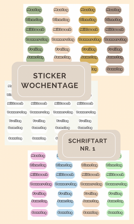 Sticker Wochentage - Schriftart 1 (SW1)