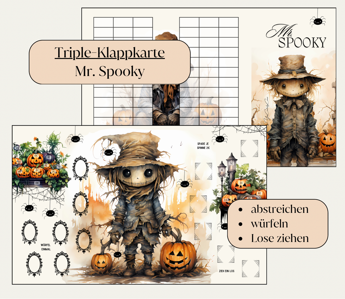 Sparchallenge "Mr. Spooky" Triple-Klappkarte inkl. Losen, A6, Papier 250g