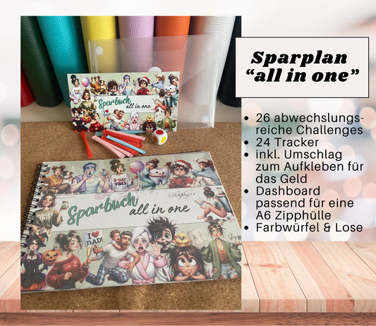 Sparbuch „All in one“ + Deckblatt, A5, Spiralbindung