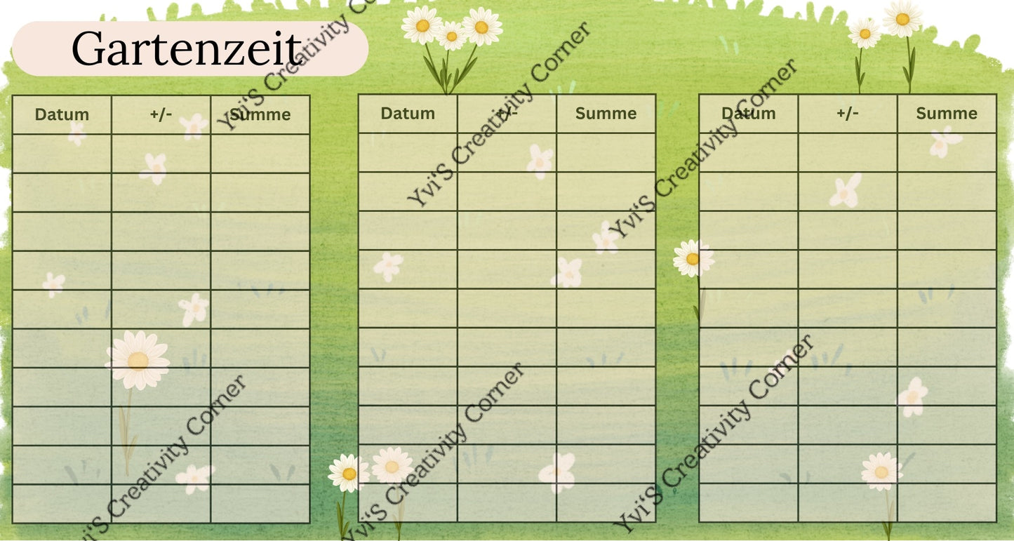 Sparspiel "Gartenzeit" inkl. passendem Tracker und Losen, Würfel und Spielfigur, A6, Papier 250g