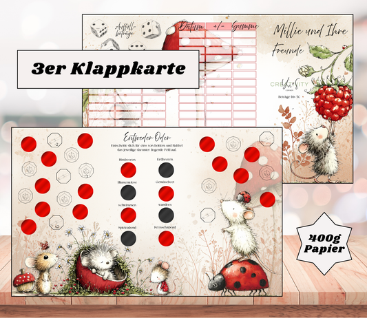 Sparchallenge „Millie und ihre Freunde" Triple-Klappkarte, A6, 400g Papier