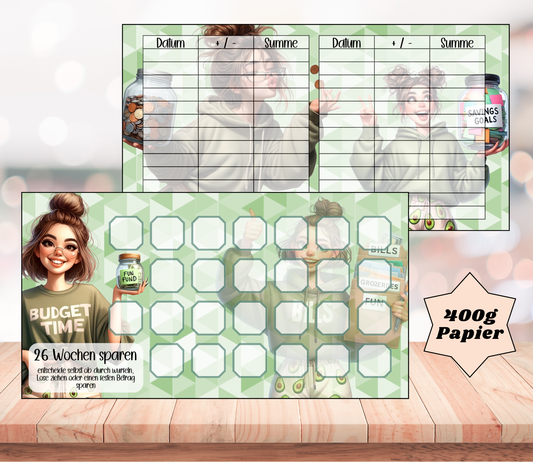 Sparchallenge "26 Wochen", A6, Papier 400g