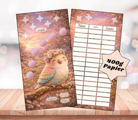 Sparchallenge „Vogelliebe", A6, Papier 400g