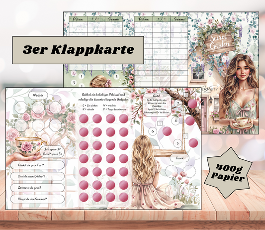 Sparchallenge "Secret Garden" Triple-Klappkarte, A6, 400g Papier