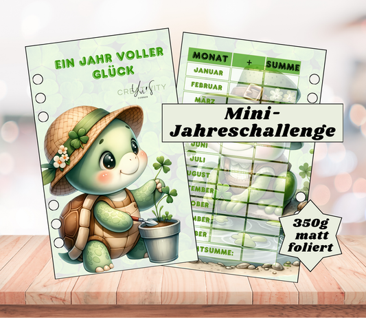 Mini-Jahreschallenge "ein Jahr voller Glück", gelocht und matt foliert für A6, Papier 350g