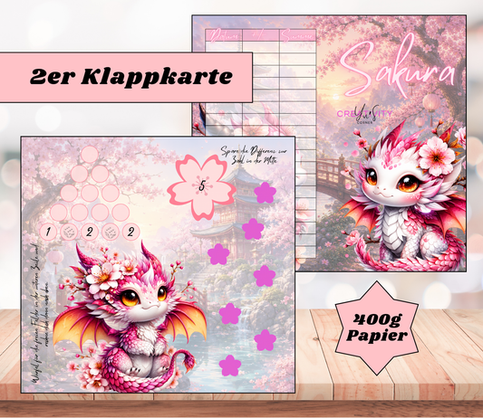 Sparchallenge „Sakura Drache" Zweier-Klappkarte, A6, 400g Papier