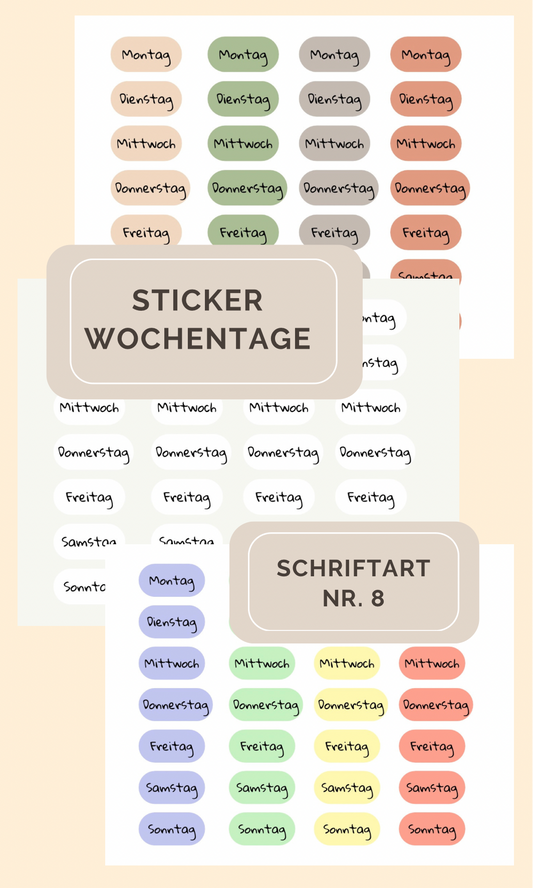 Sticker Wochentage - Schriftart 8 (SW8)