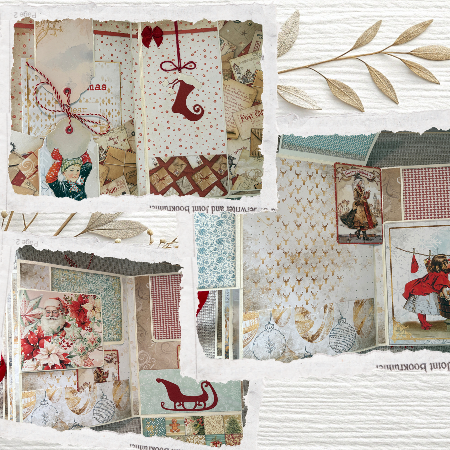 Weihnachtliches Junk Journal A5 – Handgemachtes Vintage Scrapbook in Rot mit Spitze & Nostalgie-Details