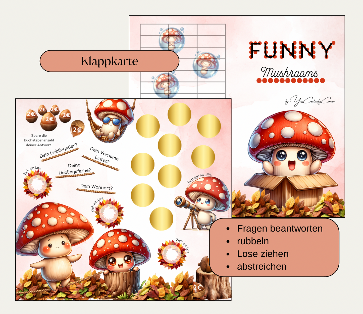 Sparchallenge "Funny Mushrooms" Zweier-Klappkarte, A6, Papier 250g