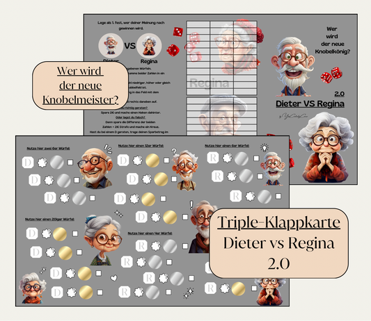 Sparchallenge "Dieter VS Regina 2.0" Triple-Klappkarte, A6, Papier 250g