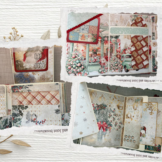 Weihnachtliches Junk Journal A5 – Handgemachtes Vintage Scrapbook in Rot mit Spitze & Nostalgie-Details