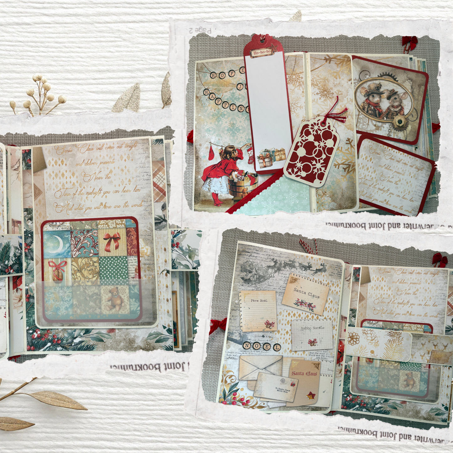 Weihnachtliches Junk Journal A5 – Handgemachtes Vintage Scrapbook in Rot mit Spitze & Nostalgie-Details