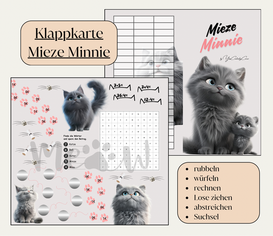 Sparchallenge "Mieze Minnie" Klappkarte inkl. Lose, A6, Papier 250g