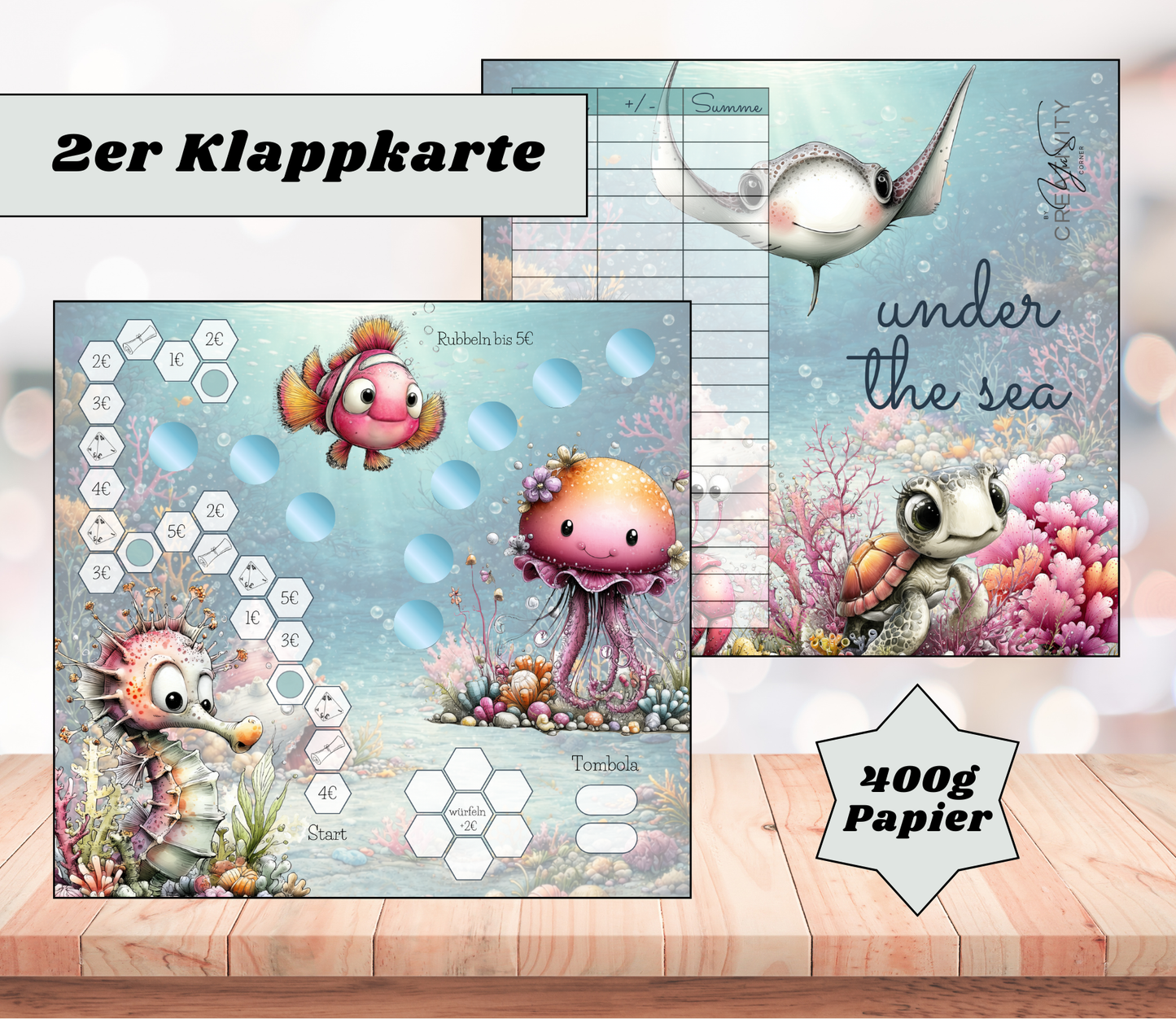 Sparchallenge „under the sea" Zweier-Klappkarte, A6, 400g Papier