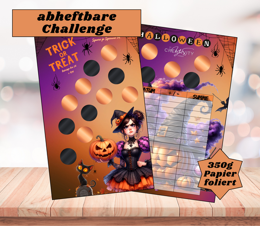 Sparchallenge "Trick or Treat", matt foliert für A6, Papier 350g