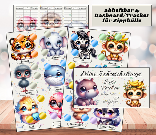 Mini-Jahreschallenge "süße Tierchen" mit Tracker, A6, Papier 350g-400g