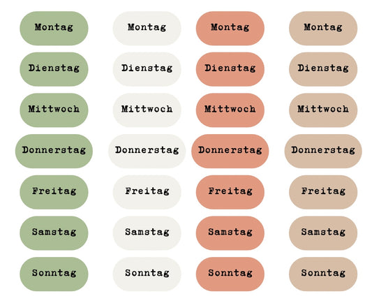 Sticker Wochentage - Schriftart 6 (SW6)