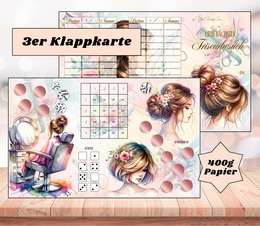 Sparchallenge "Friseur" Dreier-Klappkarte, A6
