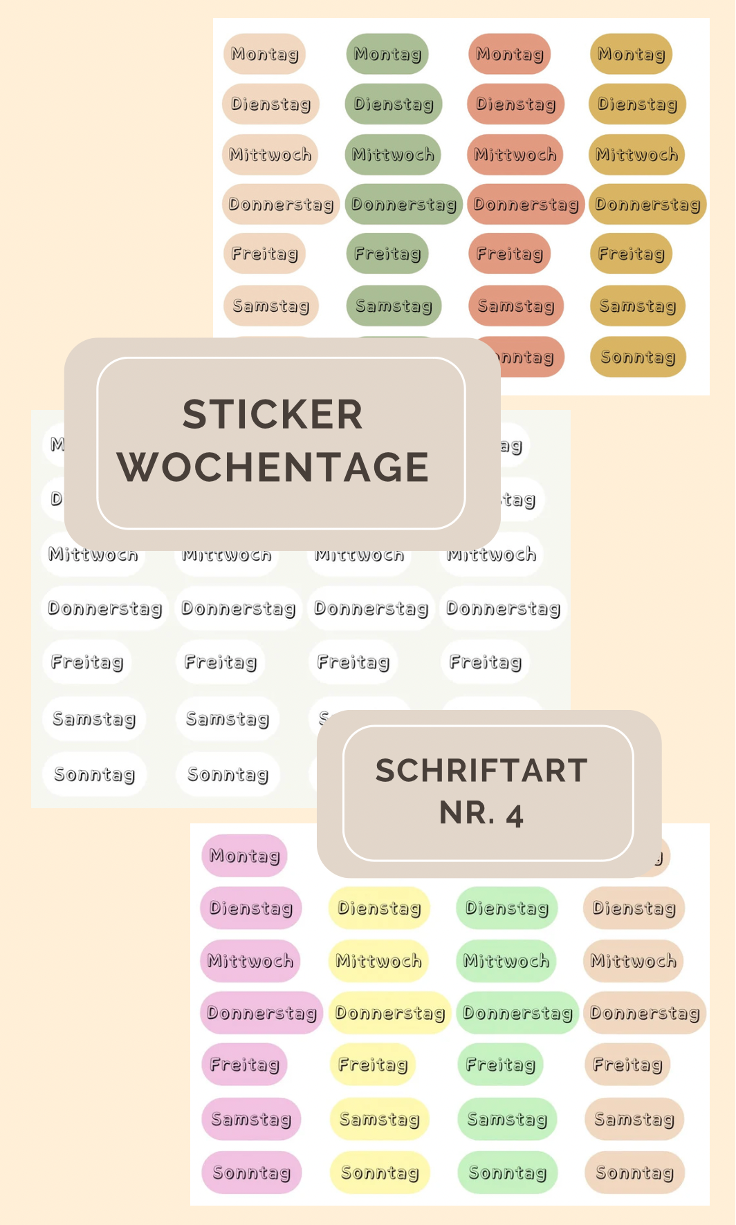 Sticker Wochentage - Schriftart 4 (SW4)