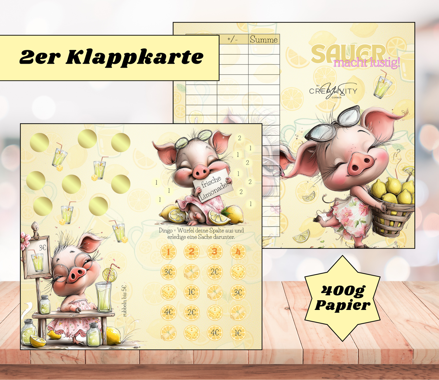 Sparchallenge „Sauer macht lustig" Zweier-Klappkarte, A6, 400g Papier