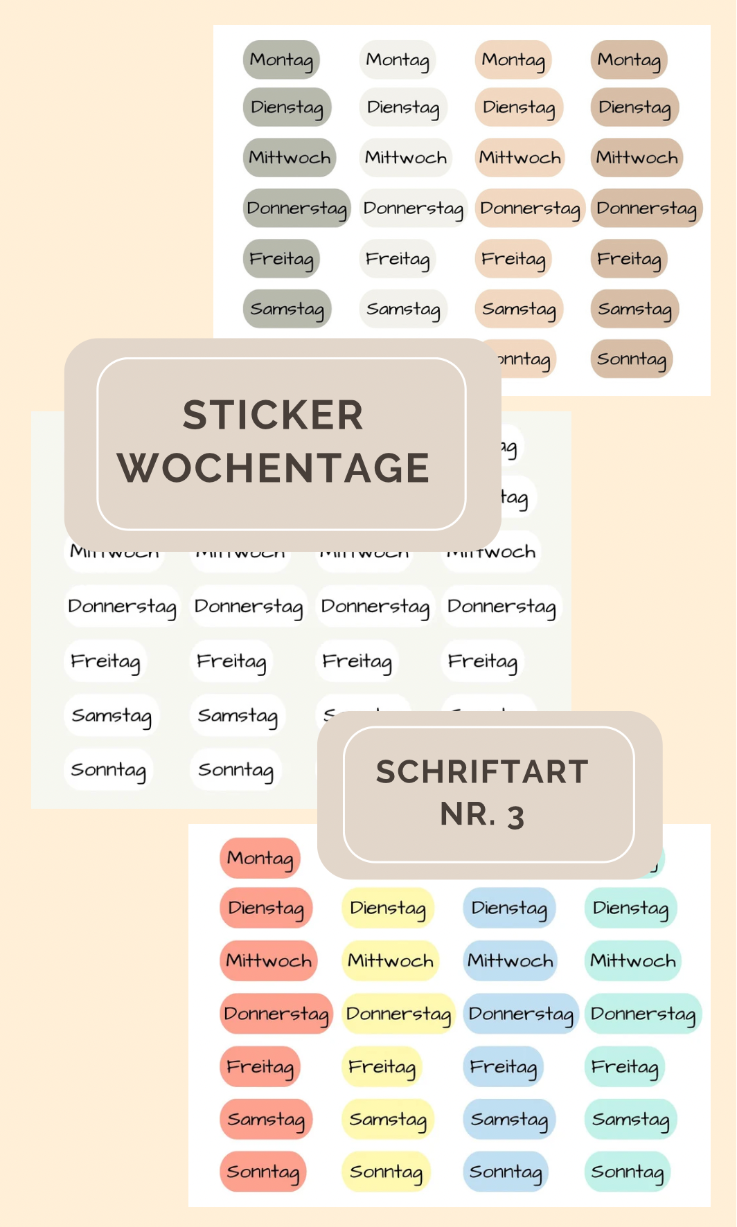 Sticker Wochentage - Schriftart 3 (SW3)