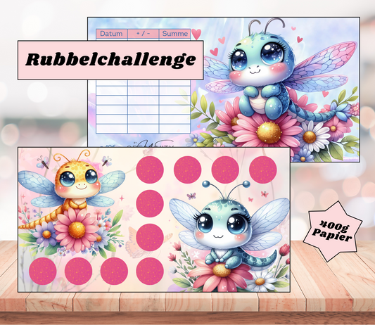 Sparchallenge „Lilly und Lotte - Libellenfreunde", A6, Papier 400g