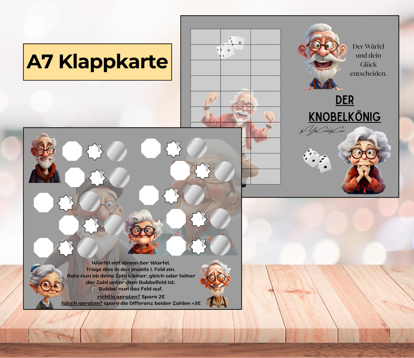 A7 2er-Klappkarte „der Knobelkönig", Papier 250g