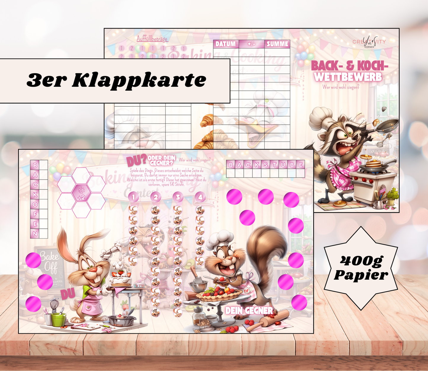 Sparchallenge "Back- & Kochwettbewerb" Triple-Klappkarte, A6, 400g Papier
