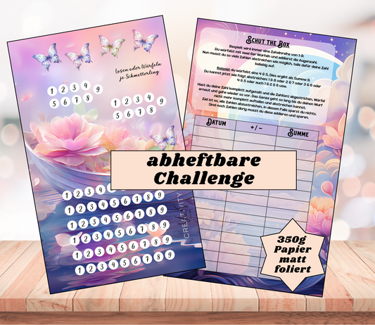 Sparchallenge "Shut the Box", A6 zum abheften, Papier 350g foliert