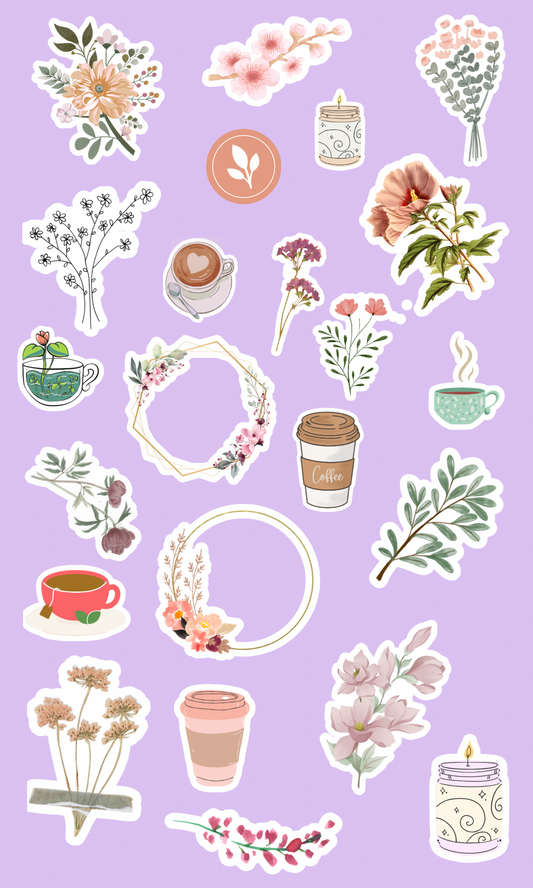 Deko Sticker „Blumen und Kaffee“ (PS04)