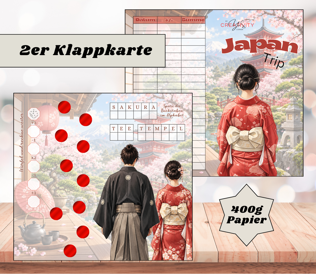 Sparchallenge „Japan Trip" Zweier-Klappkarte, A6, 400g Papier