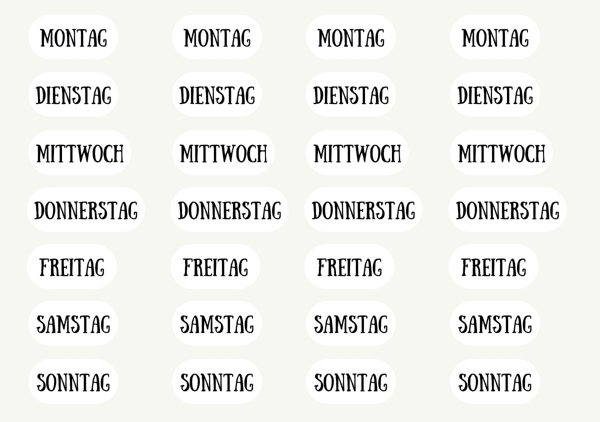 Sticker Wochentage - Schriftart 7 (SW7)