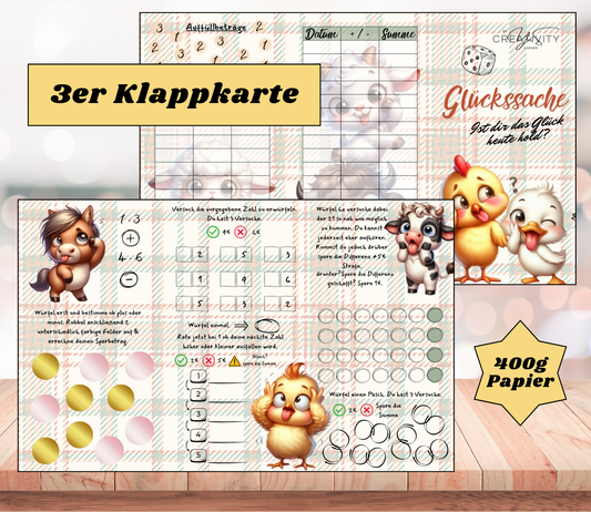 Sparchallenge "Glückssache" Triple-Klappkarte, A6, 400g Papier