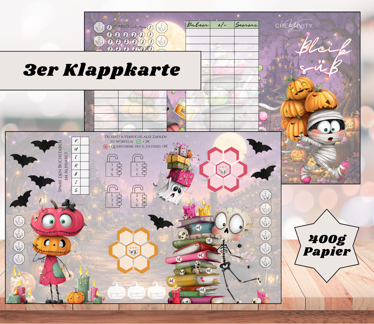 Sparchallenge "bleib süß" Triple-Klappkarte, A6, 400g Papier