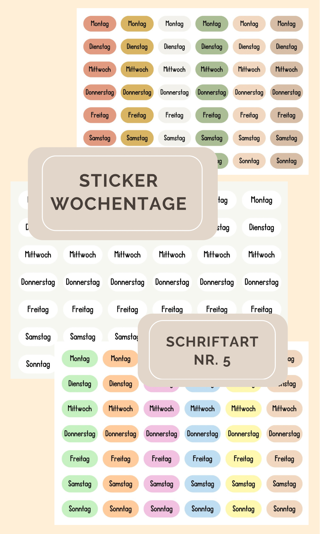 Sticker Wochentage - Schriftart 5 (SW5)