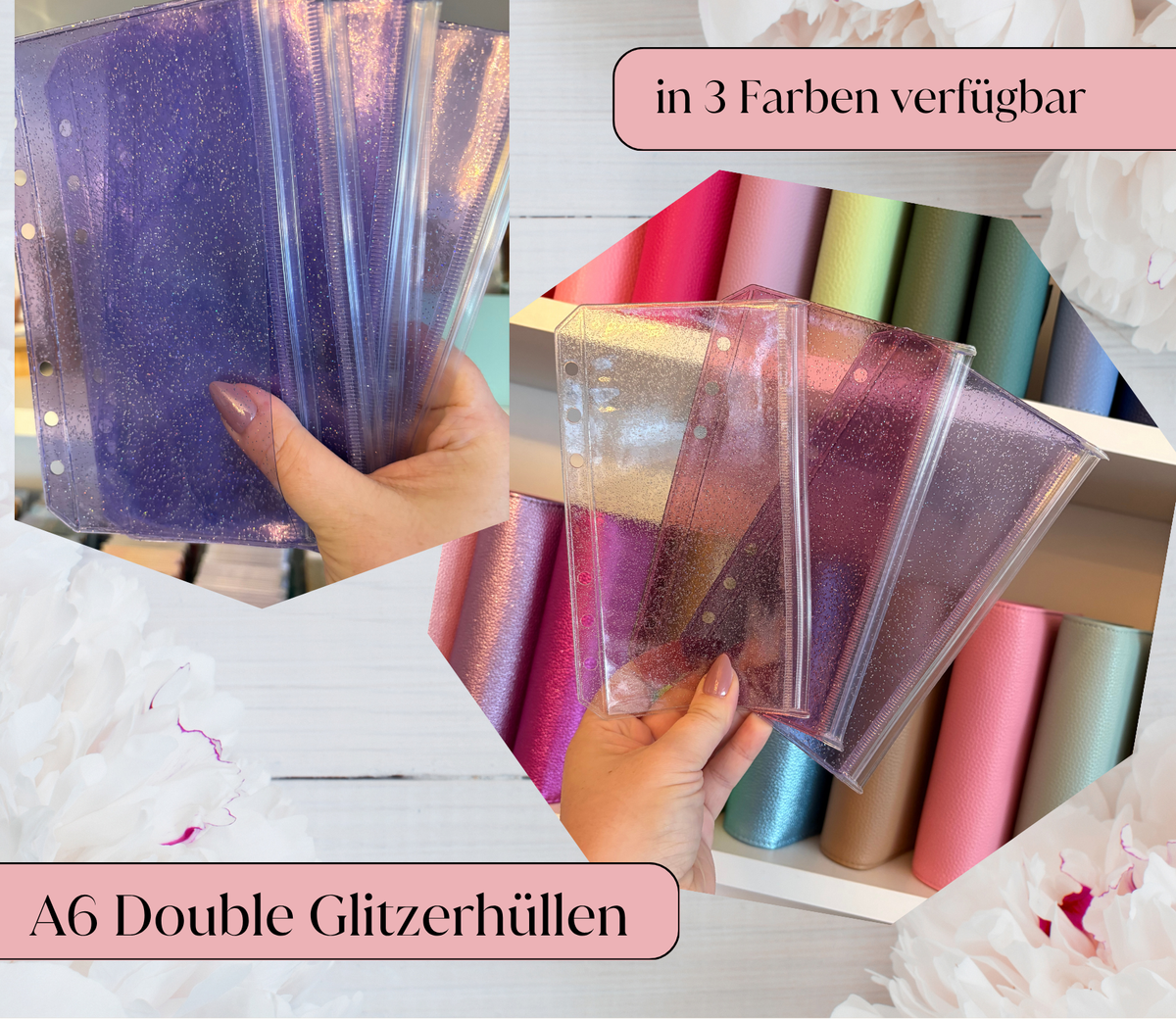 Glitzer Double Druckverschlusshüllen A6 (5 Stück)