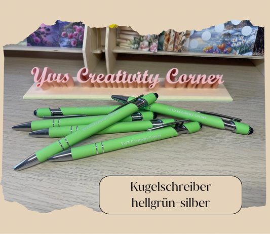 Kugelschreiber hellgrün-silber ‚Yvis Creativity Corner‘