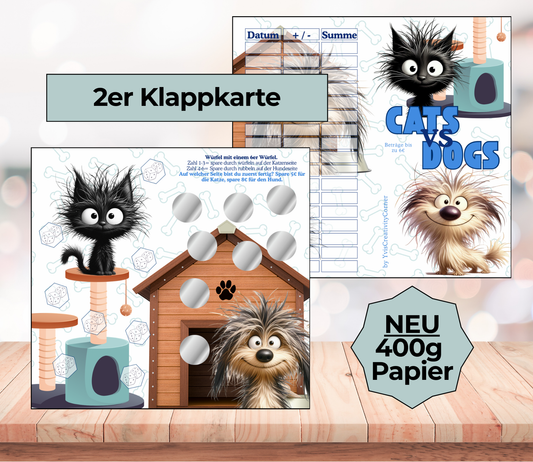 Sparchallenge "Cats VS Dogs" Zweier-Klappkarte, A6