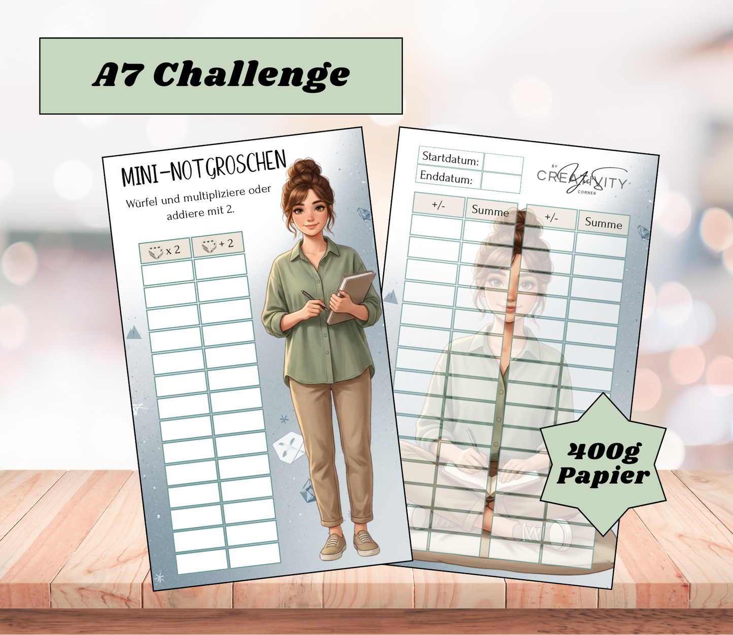 A7 Sparchallenge „Mini-Notgroschen", A6, Papier 400g