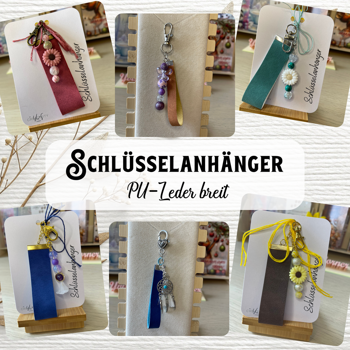 Handgefertigter Schlüsselanhänger mit PU-Lederband breit