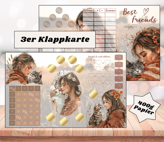Sparchallenge "Best friends - Katze" Triple-Klappkarte, A6