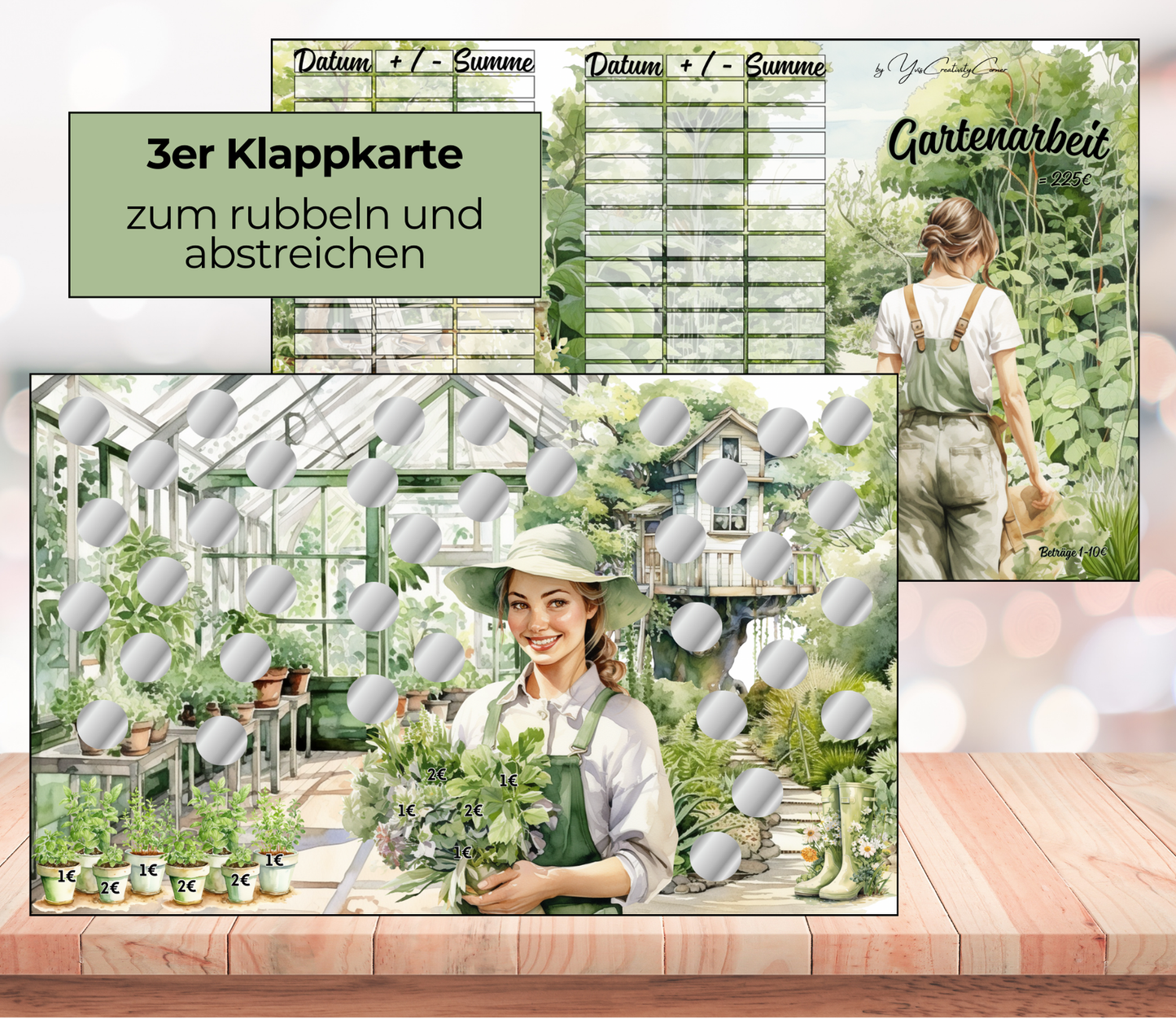 Sparchallenge "Gartenarbeit" Triple-Klappkarte, A6