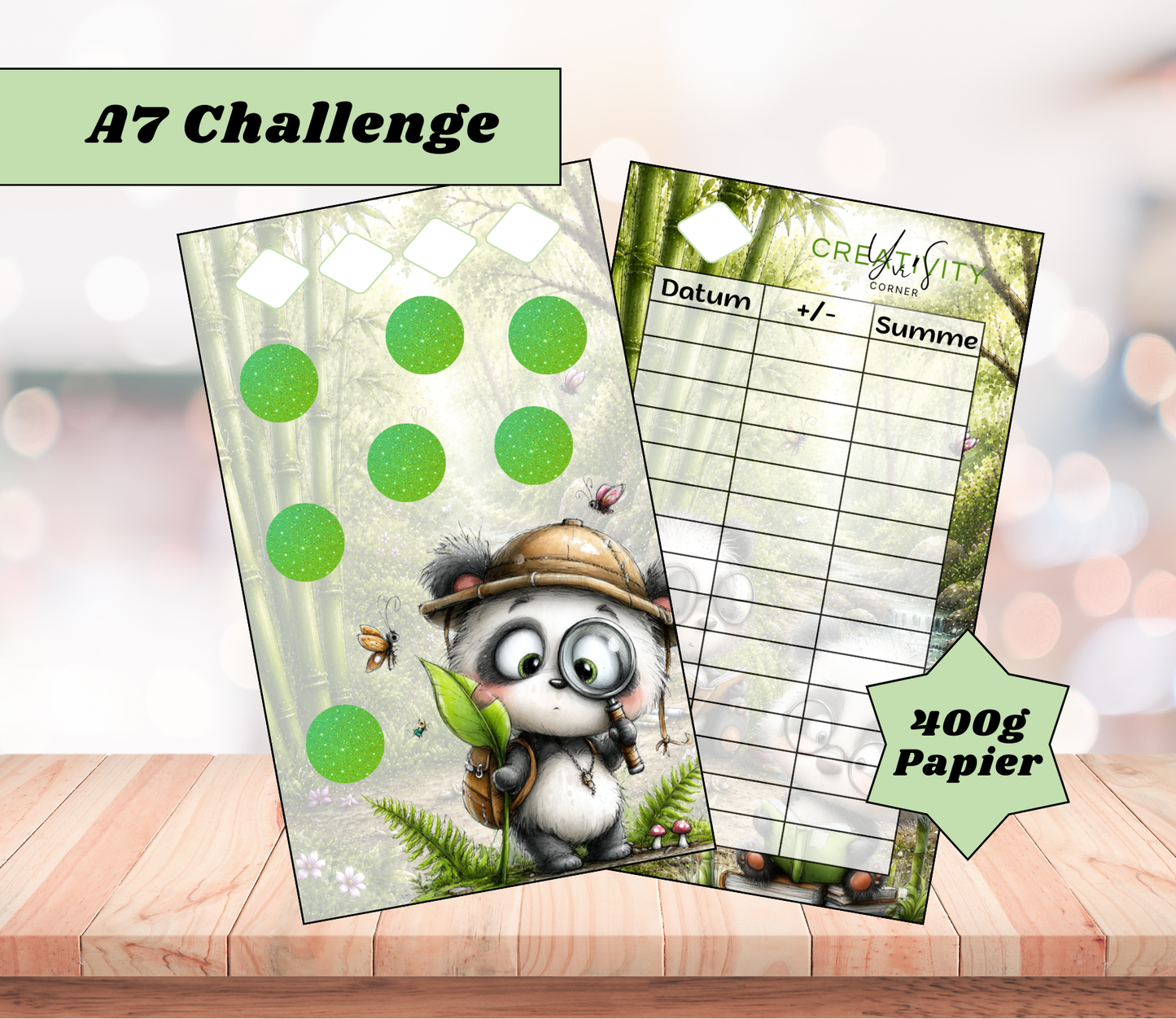 A7 Sparchallenge „Panda", Papier 400g