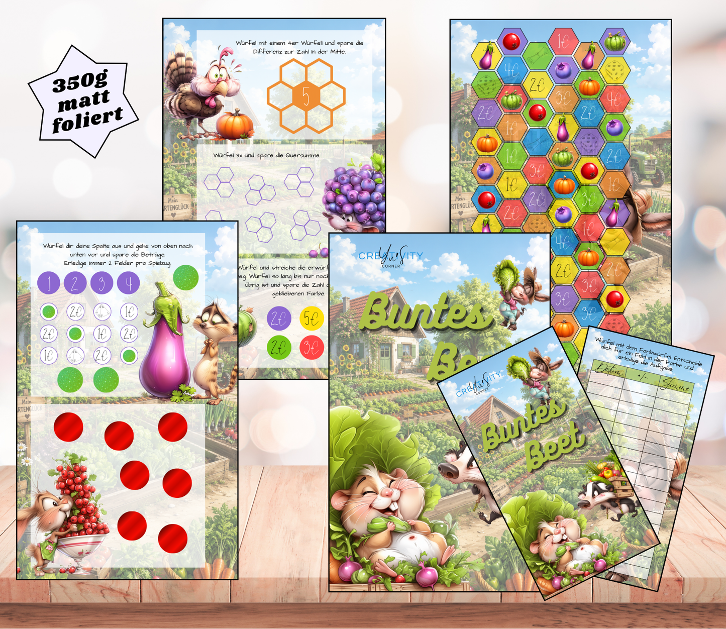 Sparchallenge-Set "Buntes Beet", gelocht und matt foliert für A6, Papier 350g