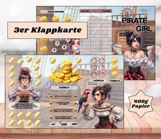 Sparchallenge "Pirate Girl" Triple-Klappkarte, A6, 400g Papier
